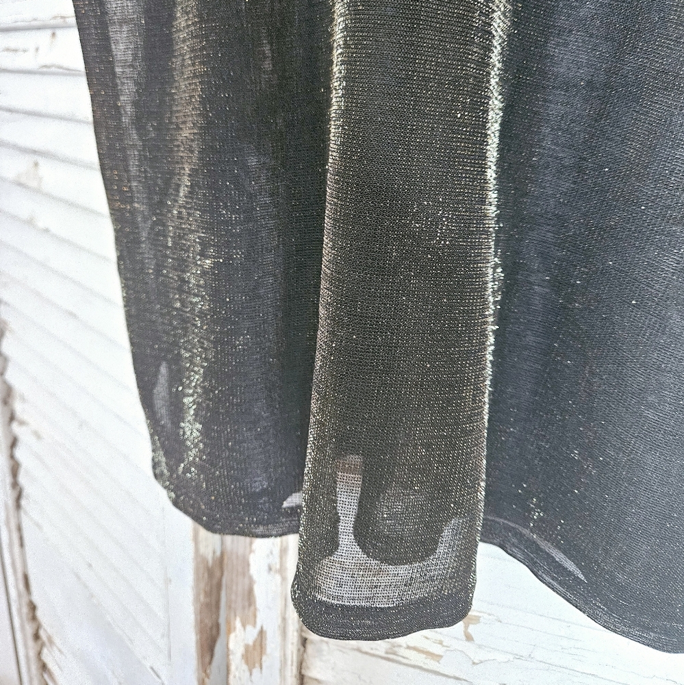 Vintage 90s Sheer Black Tank Top With Gold Sparkle Medium - Picture 8 of 9